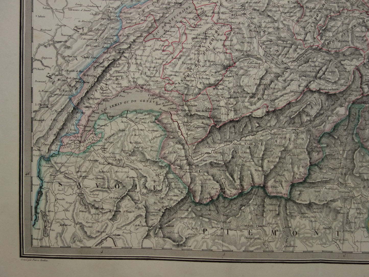 SWITZERLAND Large old map from 1851 original antique French map with date