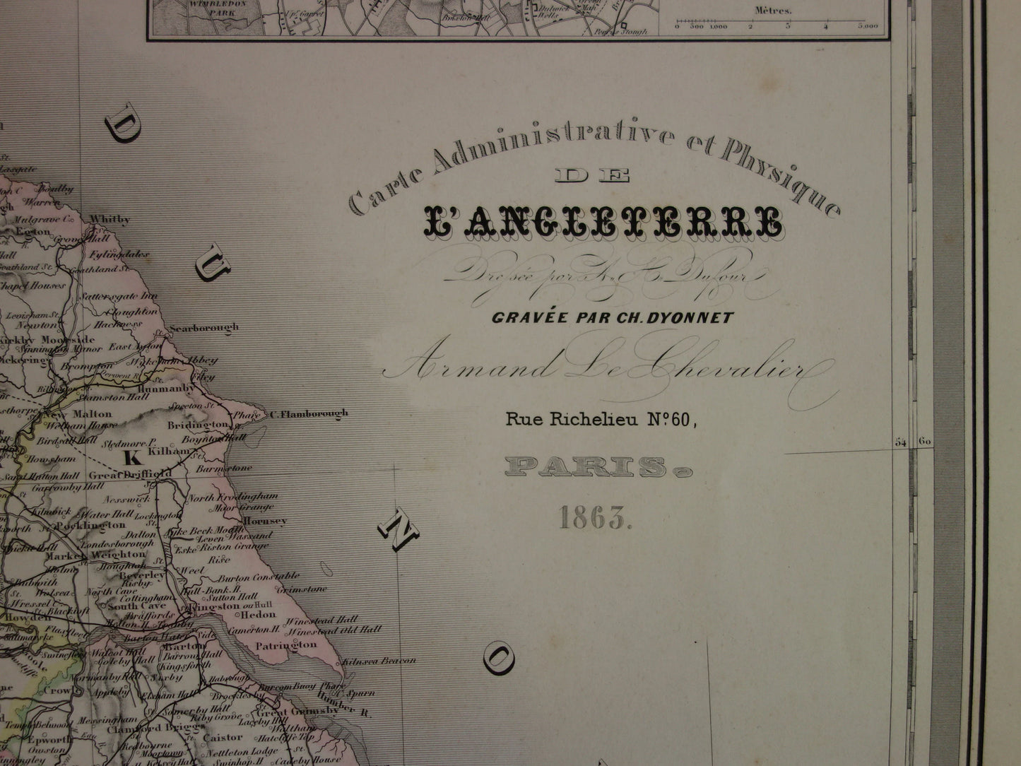 ENGELAND grote oude kaart van Engeland en Wales 1863 originele antieke landkaart London vintage poster