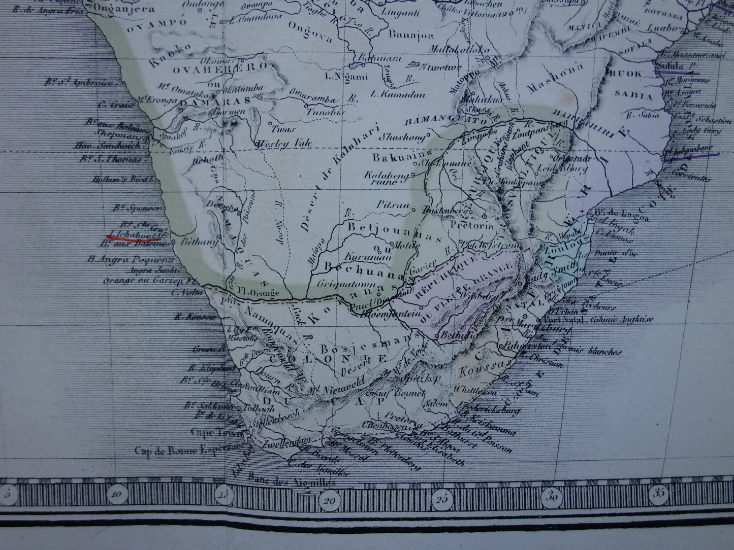 Large old map of Africa from 1876 Antique hand-colored map print of African continent
