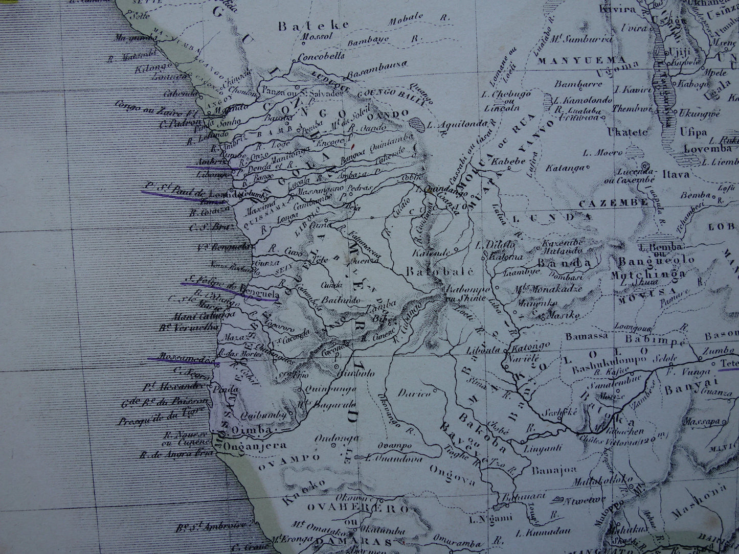 Large old map of Africa from 1876 Antique hand-colored map print of African continent
