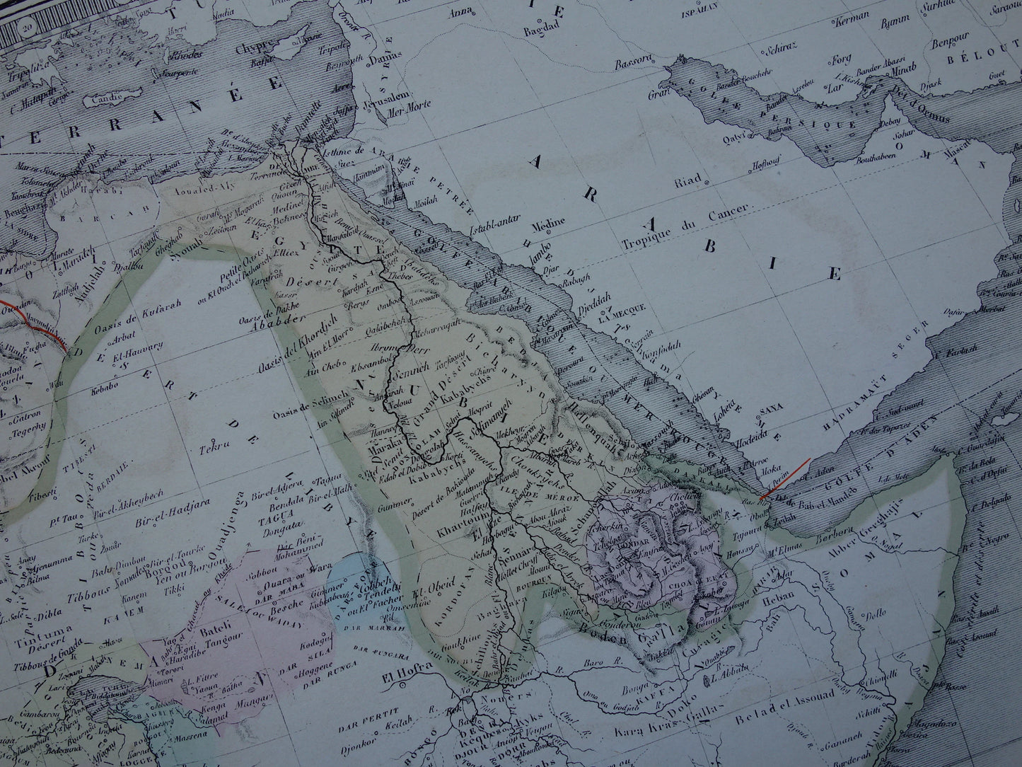 Large old map of Africa from 1876 Antique hand-colored map print of African continent