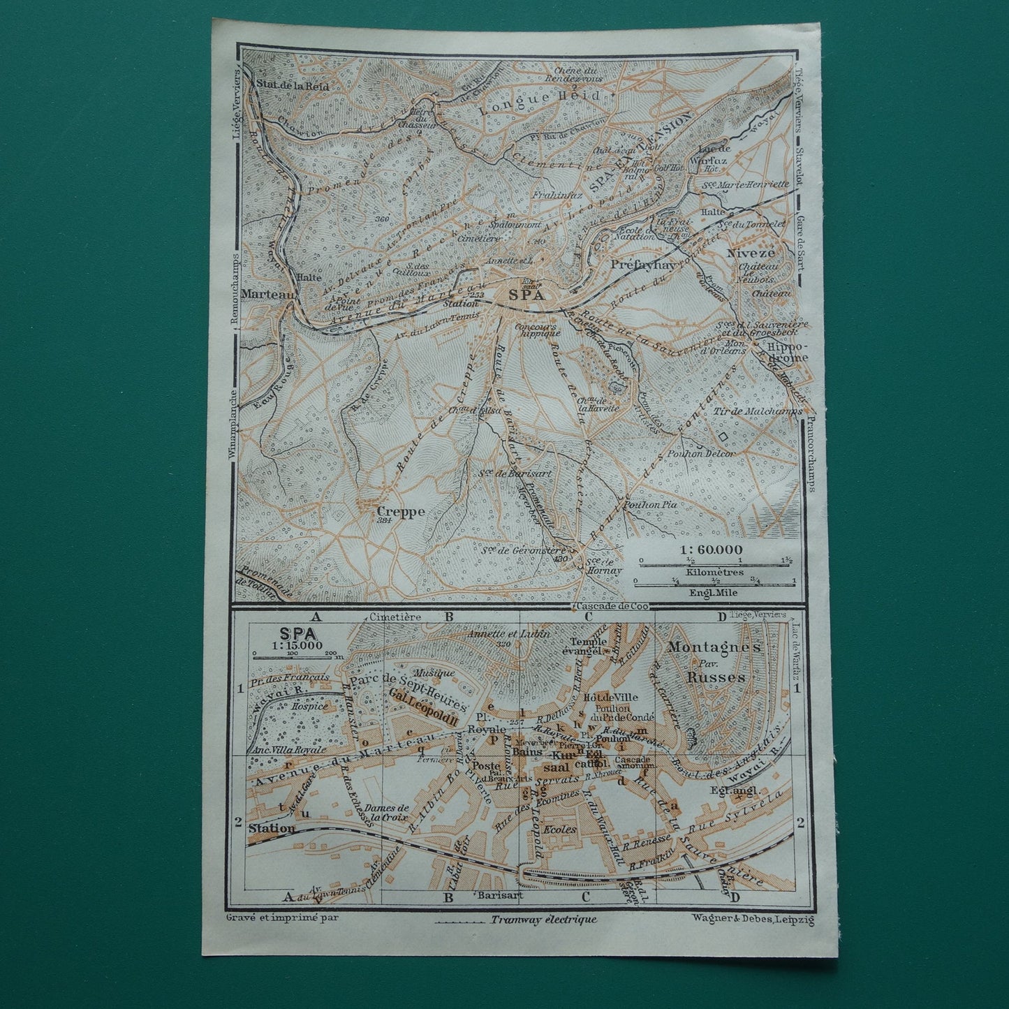 SPA oude kaart van Spa België uit 1914 kleine originele antieke plattegrond landkaart Spa