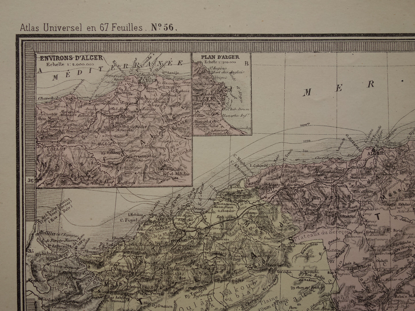 ALGERIEN Alte Karte von Algerien und allen französischen Kolonien aus dem Jahr 1876 Antikes großes Kartenposter Frankreich