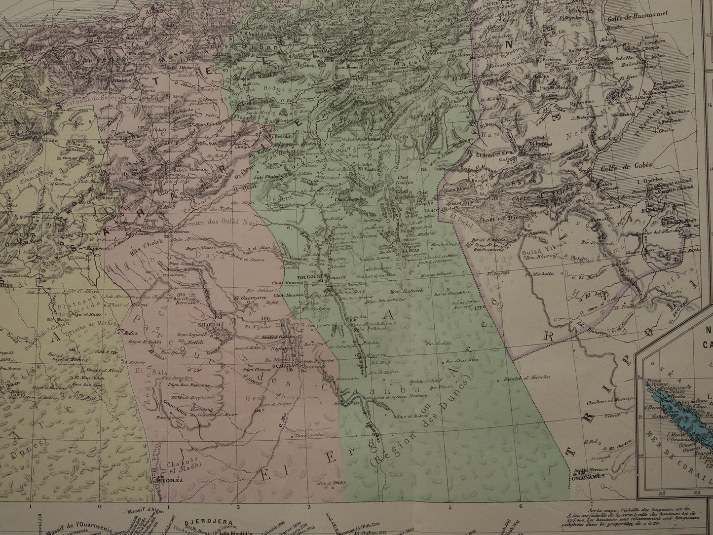 ALGERIEN Alte Karte von Algerien und allen französischen Kolonien aus dem Jahr 1876 Antikes großes Kartenposter Frankreich