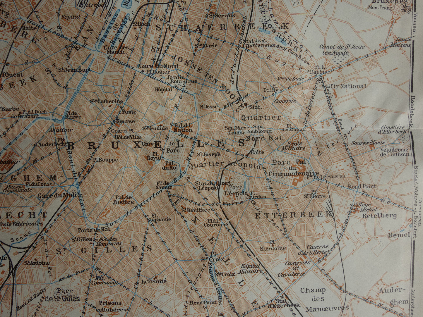 BRUSSELS old map of Brussels Belgium from 1914 small original antique map Laeken Etterbeek map