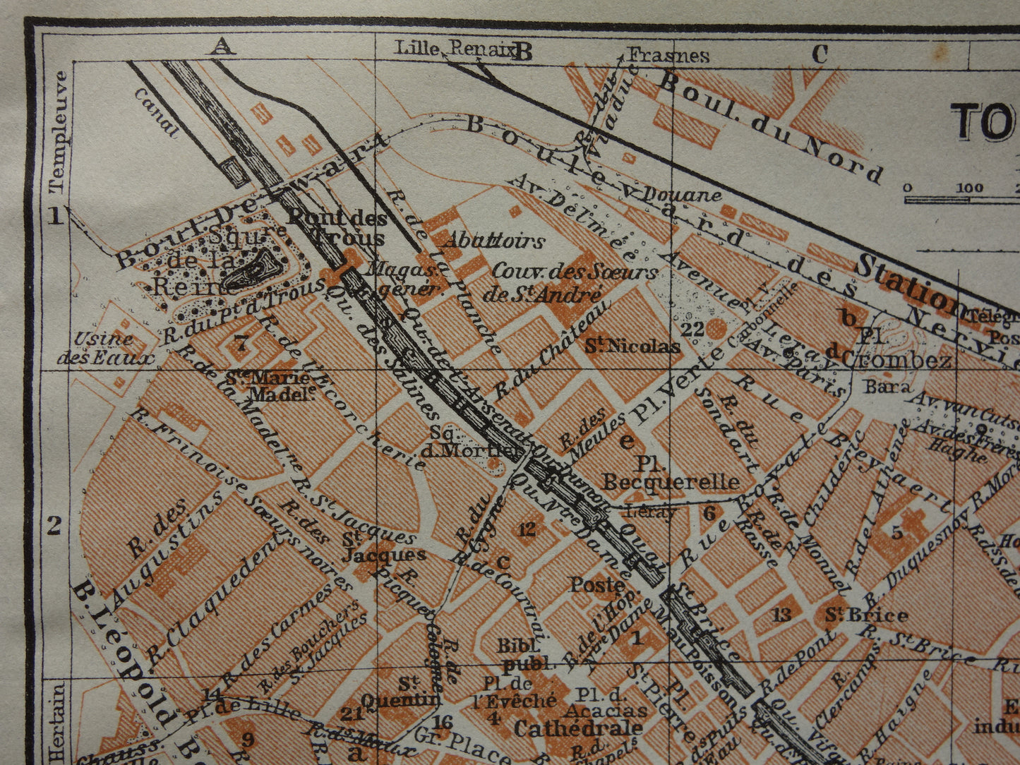 TOURNAI oude kaart van Doornik België uit 1914 kleine originele antieke plattegrond landkaart Tournai / Doornik