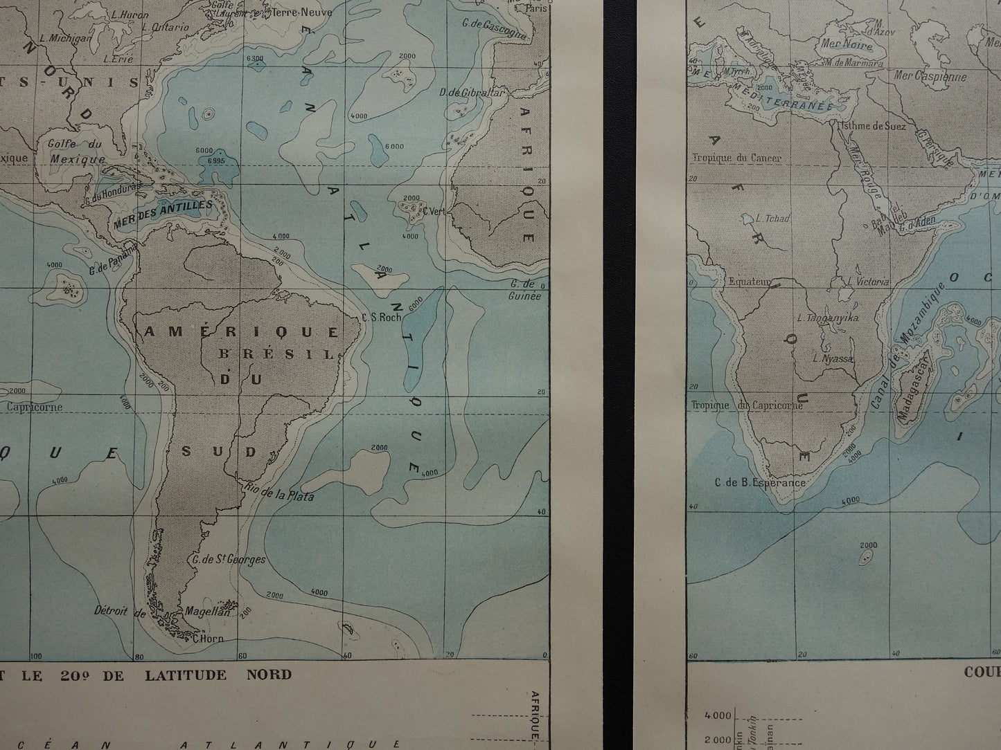 Old world map of Oceans 1902 original antique map / sea chart sea depth