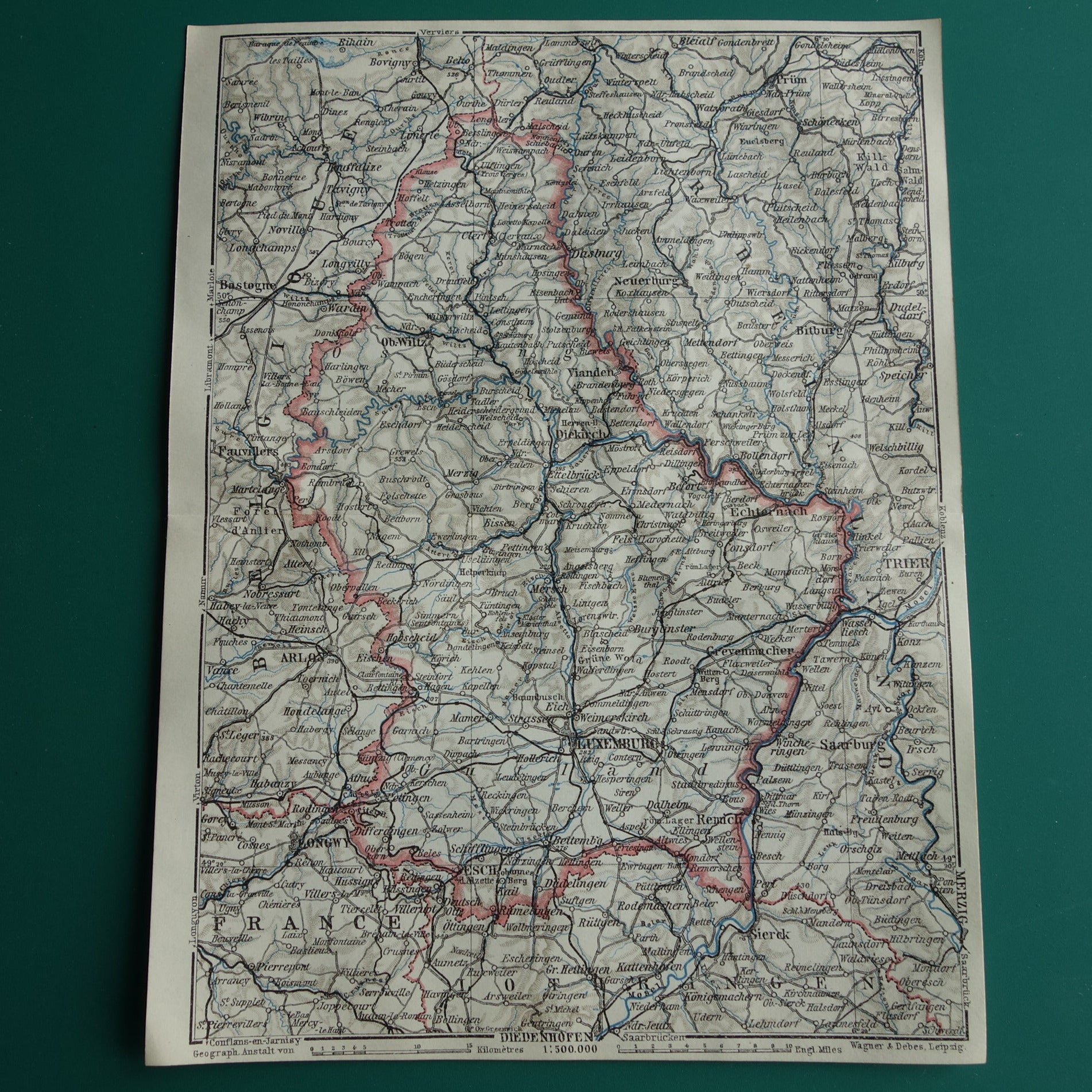 LUXEMBURG oude kaart van Luxemburg uit 1914 kleine originele antieke landkaart
