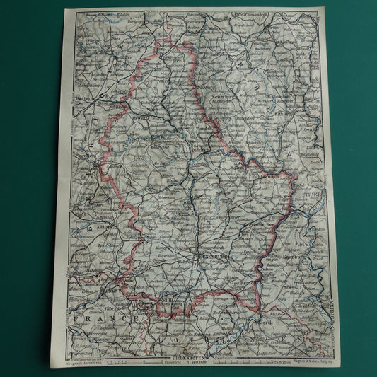 LUXEMBURG oude kaart van Luxemburg uit 1914 kleine originele antieke landkaart
