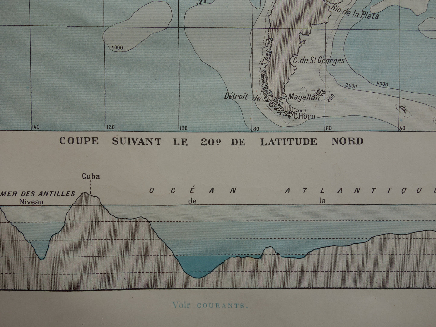 Old world map of Oceans 1902 original antique map / sea chart sea depth
