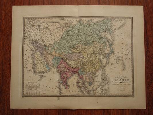 AZIË oude kaart uit 1876 originele antieke landkaart van continent Azië poster
