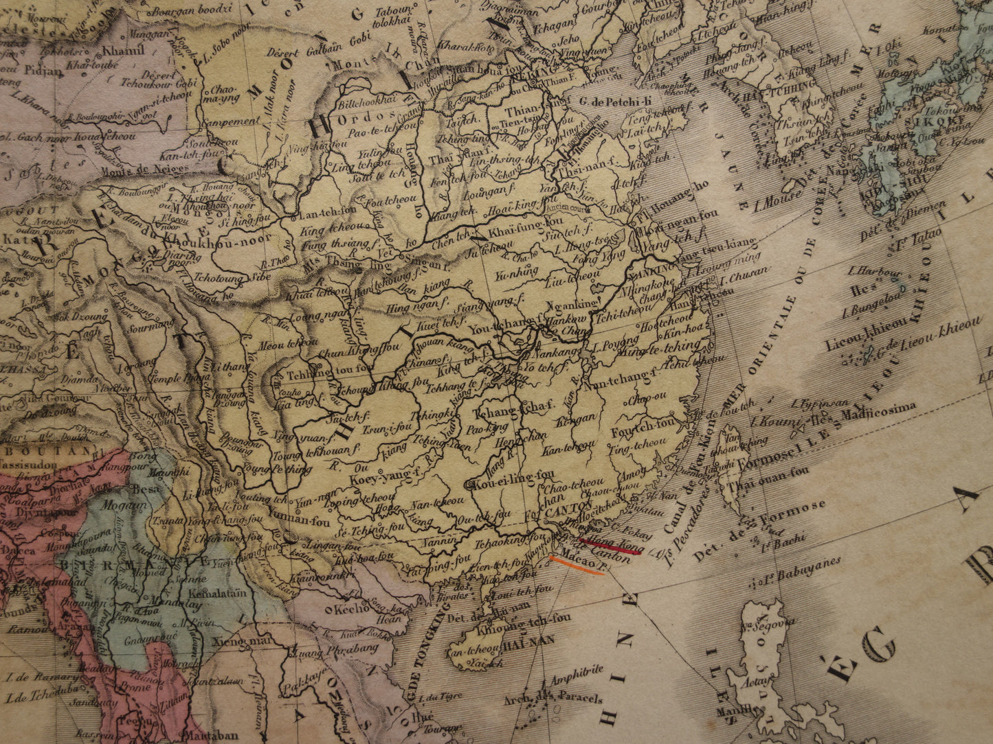 AZIË oude kaart uit 1876 originele antieke landkaart van continent Azië poster