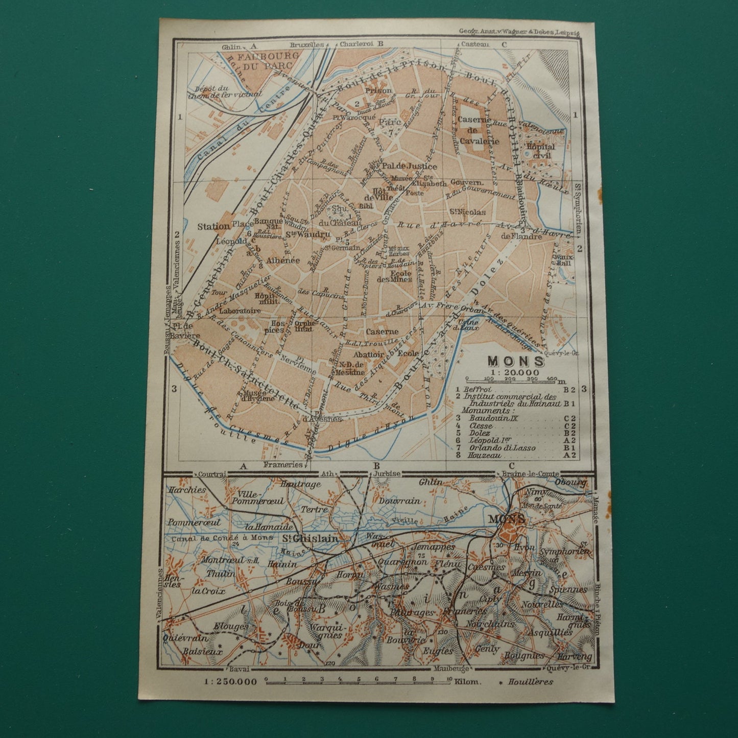 MONS old map of Bergen Belgium from 1914 small original antique map map Mons / Bergen