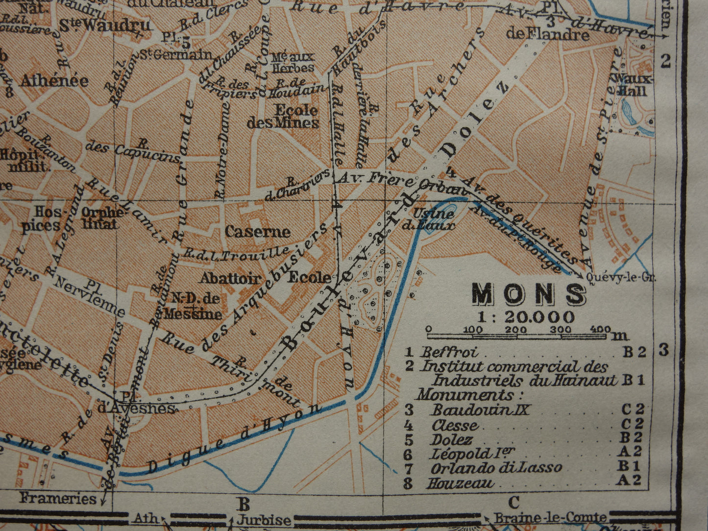 MONS old map of Bergen Belgium from 1914 small original antique map map Mons / Bergen