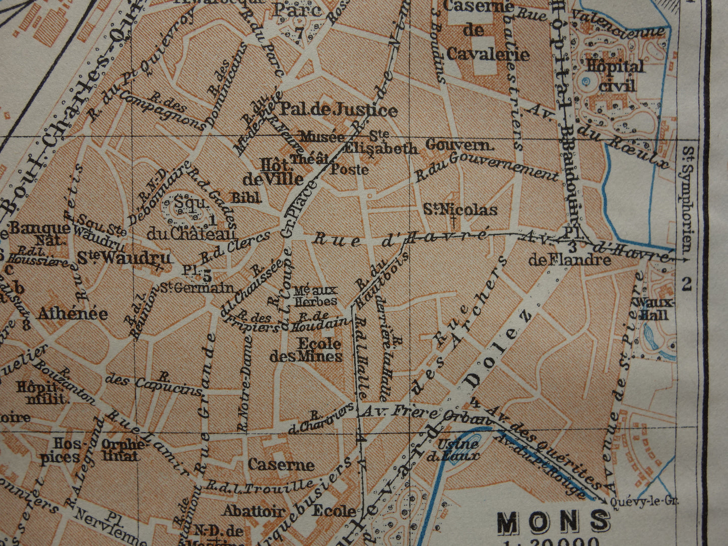 MONS old map of Bergen Belgium from 1914 small original antique map map Mons / Bergen