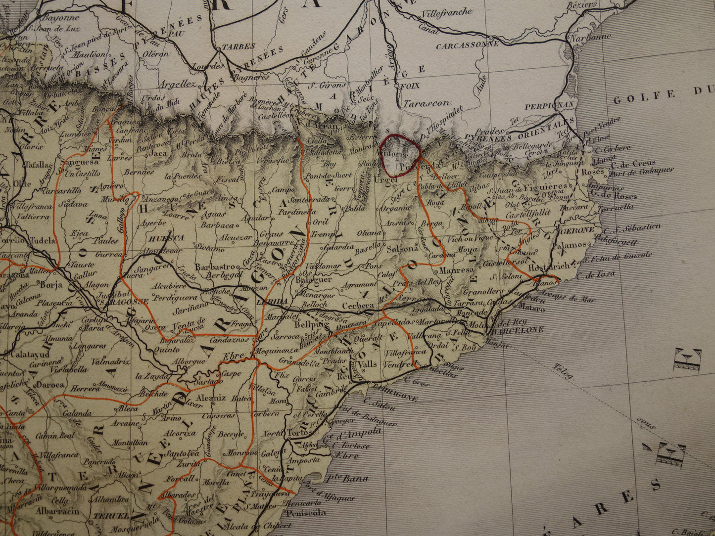 Old map of Spain and Portugal from 1874 original large antique map Madrid Barcelona Lisbon vintage poster