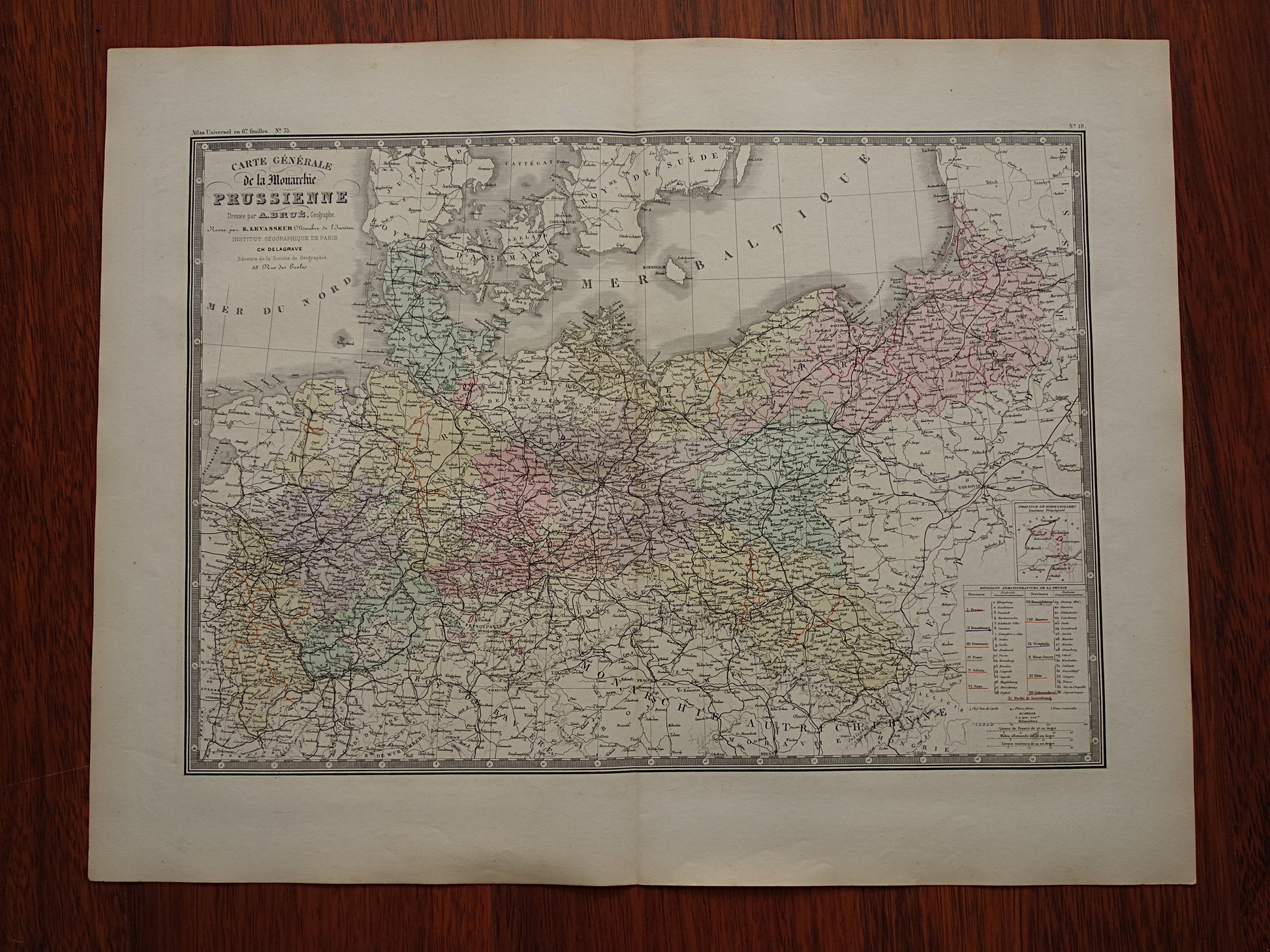 Pruissen grote oude kaart van Duitsland uit 1876 originele antieke handgekleurde landkaart poster