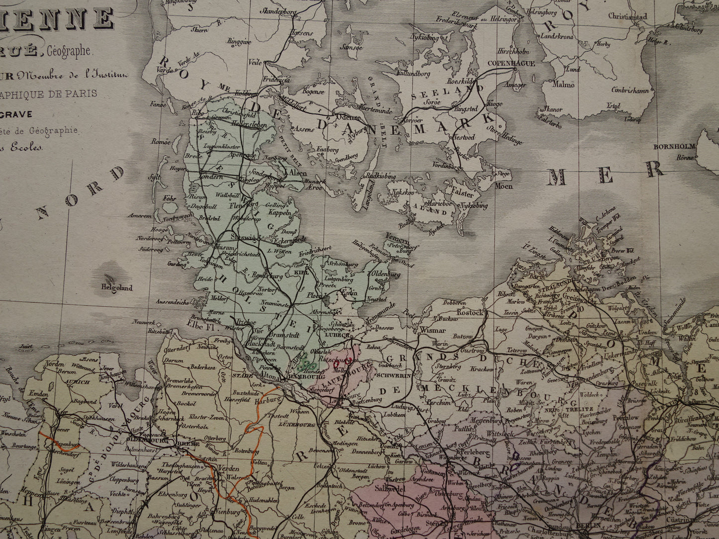 Prussia large old map of Germany from 1876 original antique hand colored map poster