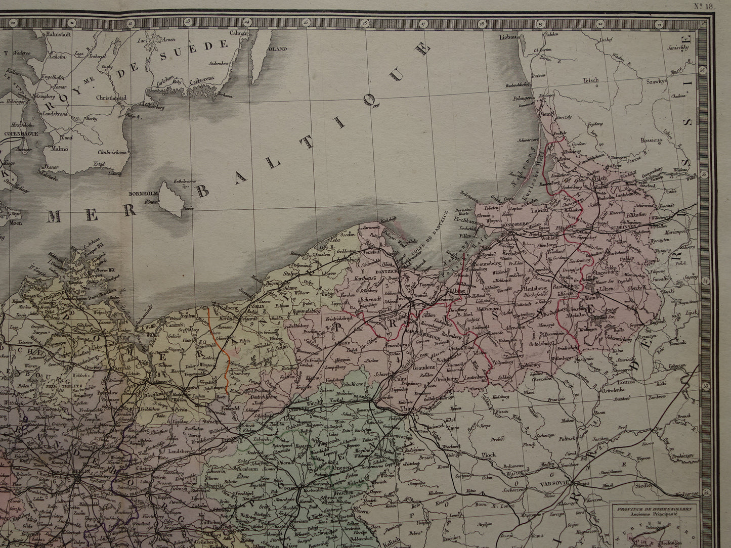 Prussia large old map of Germany from 1876 original antique hand colored map poster