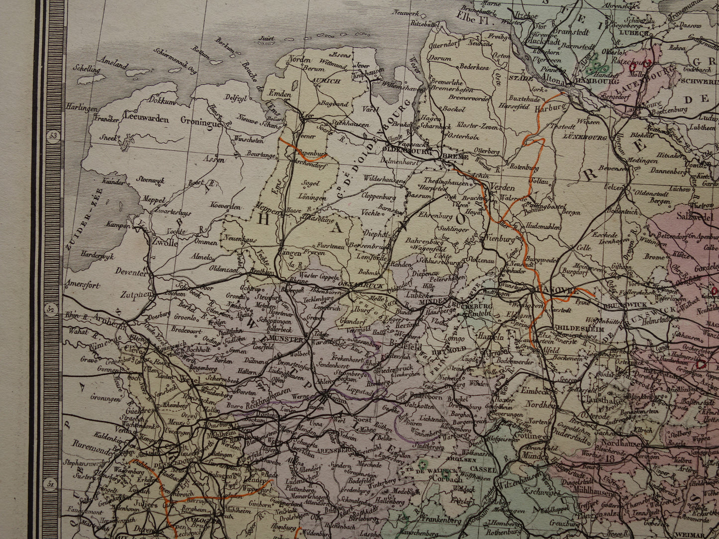 Prussia large old map of Germany from 1876 original antique hand colored map poster