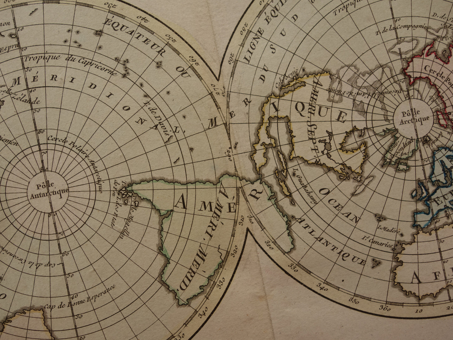 Old world map from 1761 Large original historical map of the world Double hemisphere with date