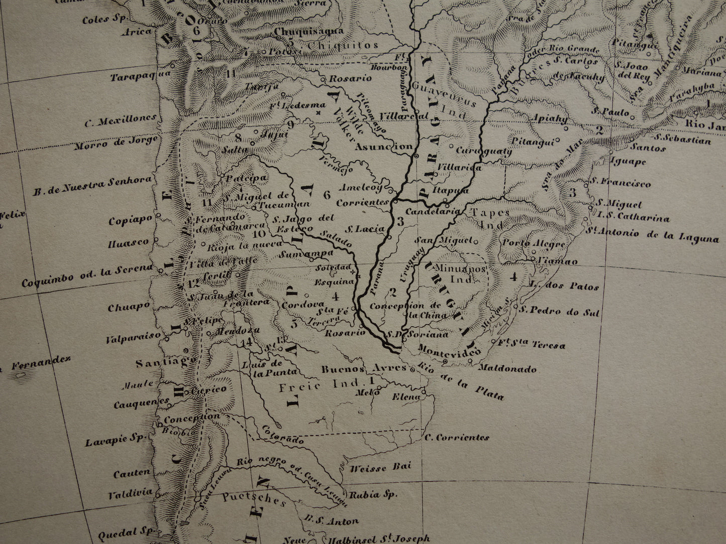 SOUTH AMERICA antique map 170+ year old map of continent from 1849 - original vintage historical maps Brazil Patagonia Suriname