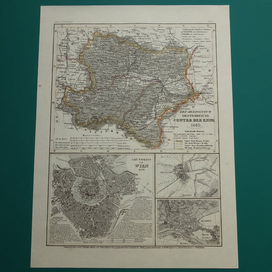 OOSTENRIJK oude kaart van het aartshertogdom Oostenrijk beneden de Enns met Wenen Baaden Neustadt in 1850 Gedetailleerde originele antieke vintage landkaart