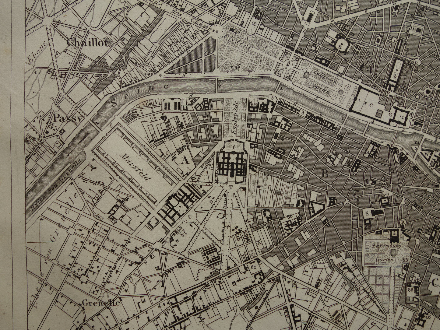 Old map of Paris 170+ year old antique map of Paris from 1849 original vintage maps