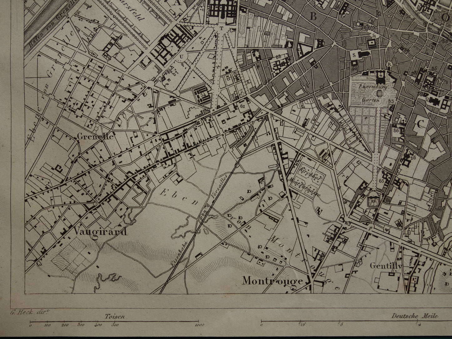Old map of Paris 170+ year old antique map of Paris from 1849 original vintage maps
