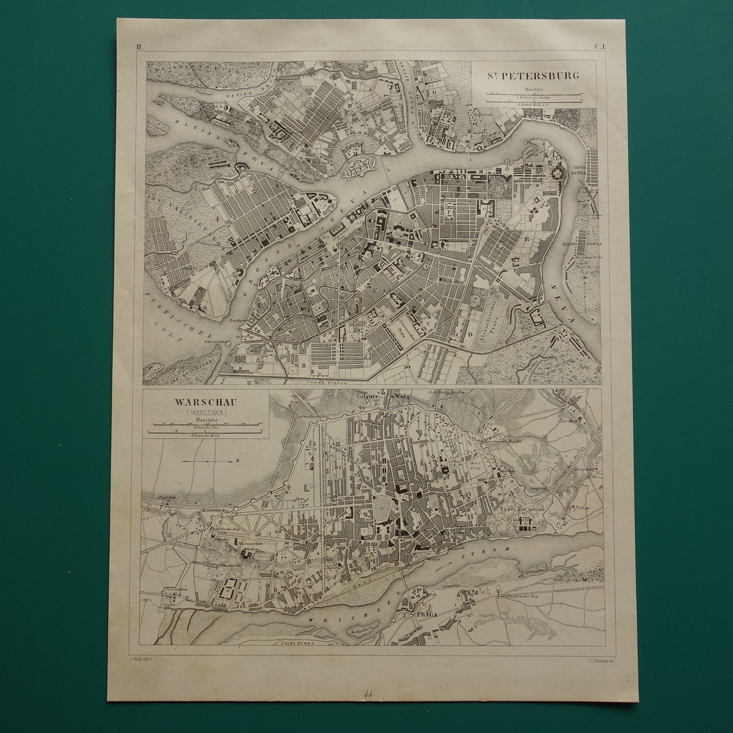 Warsaw and St Petersburg antique map 170+ year old map of Warsaw and St Petersburg from 1849 original vintage maps