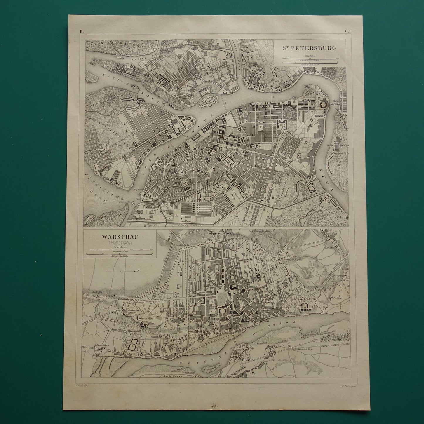 Warsaw and St Petersburg antique map 170+ year old map of Warsaw and St Petersburg from 1849 original vintage maps