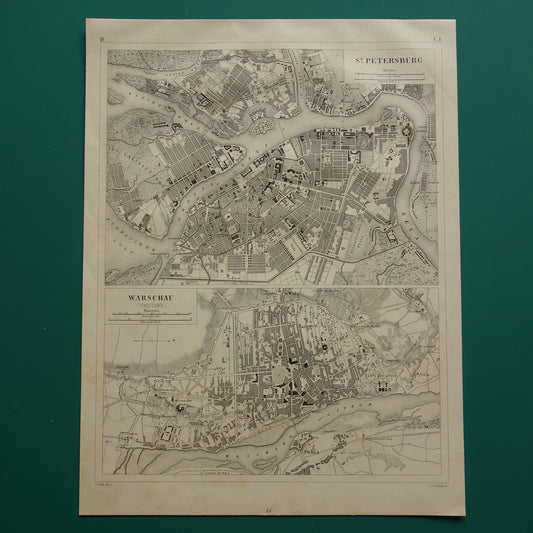 Warsaw and St Petersburg antique map 170+ year old map of Warsaw and St Petersburg from 1849 original vintage maps