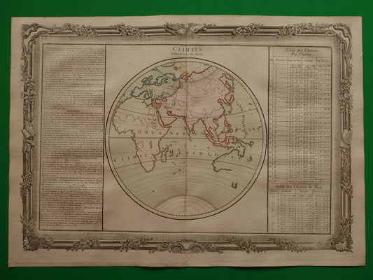 Oude Kaart Oostelijk Halfrond uit 1761 Originele Antieke Franse Landkaart Australië Incompleet Vintage Wereldkaart