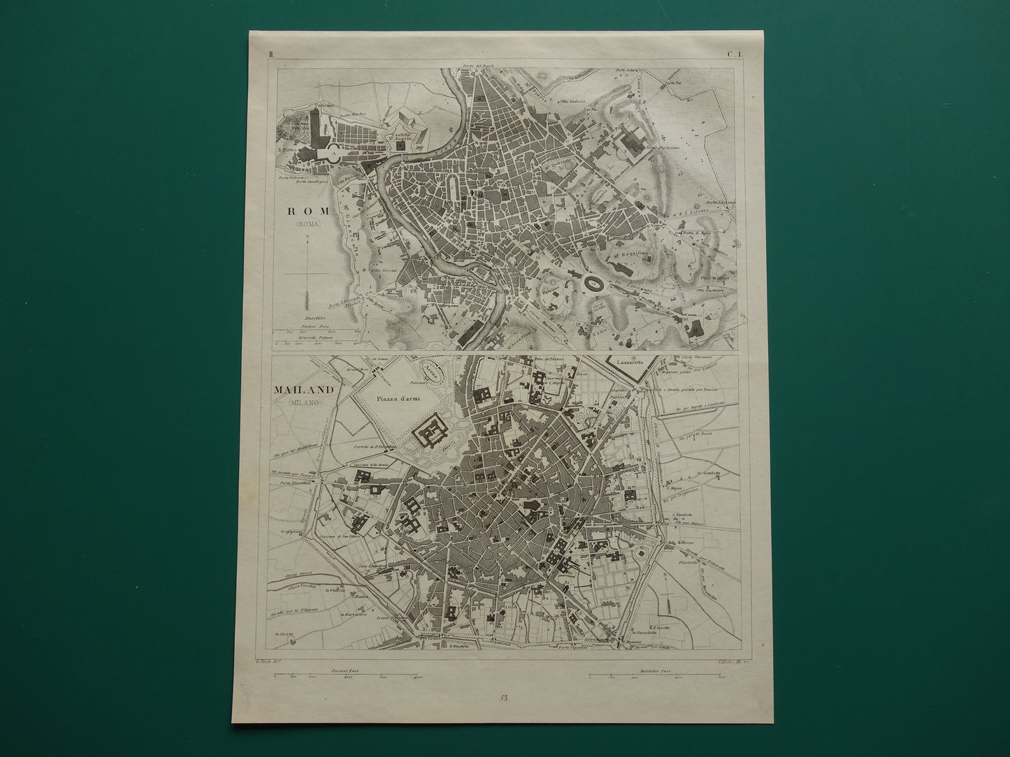Rome and Milan Antique Map 170+ Year Old Map of Rome Milan Italy from 1849 - Original Vintage Historical Maps