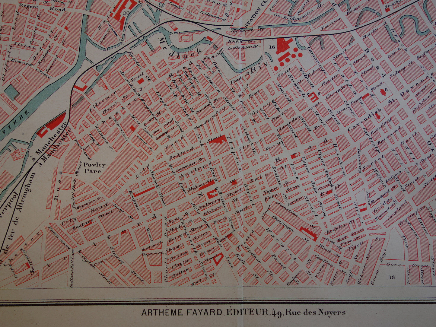 Manchester old map of Manchester Salford from 1877 original antique plan vintage maps
