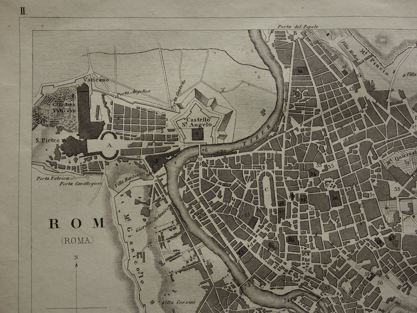 oude plattegrond rome uit 1849