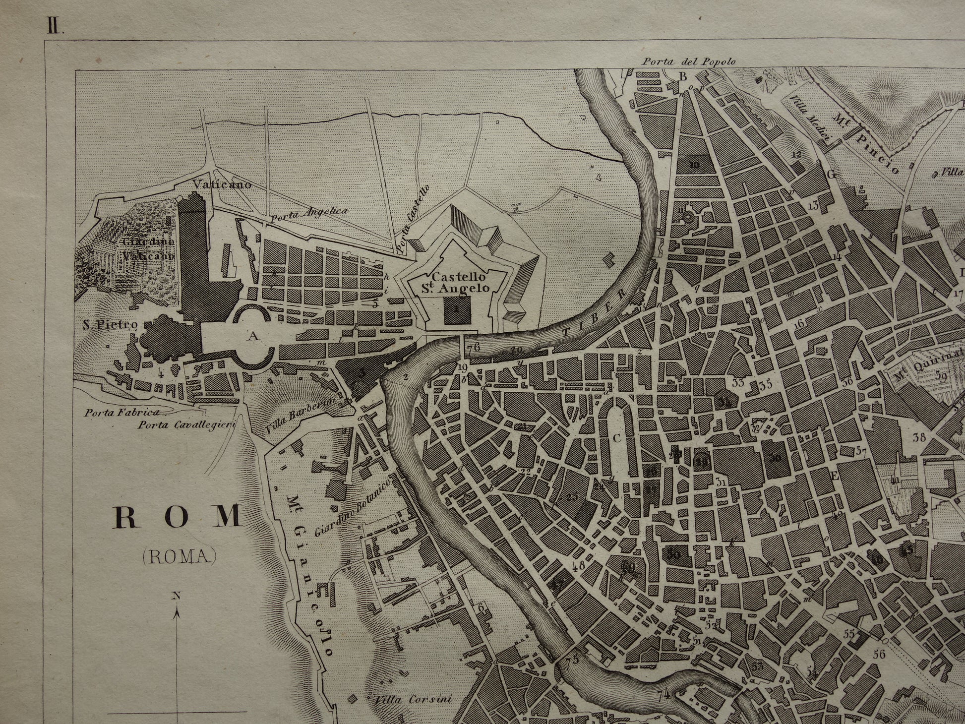 oude plattegrond rome uit 1849