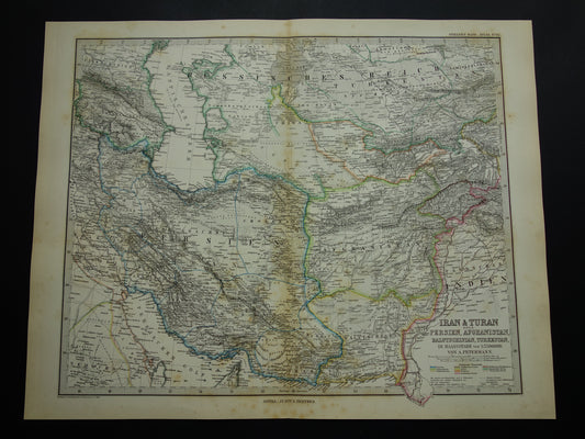 Oude kaart van IRAN uit 1884 Antieke handgekleurde landkaart Perzië Turkmenistan Kaukasus