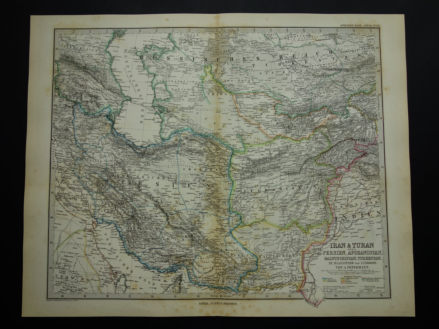 Old map of IRAN from 1884 Antique hand-colored map Persia Turkmenistan Caucasus
