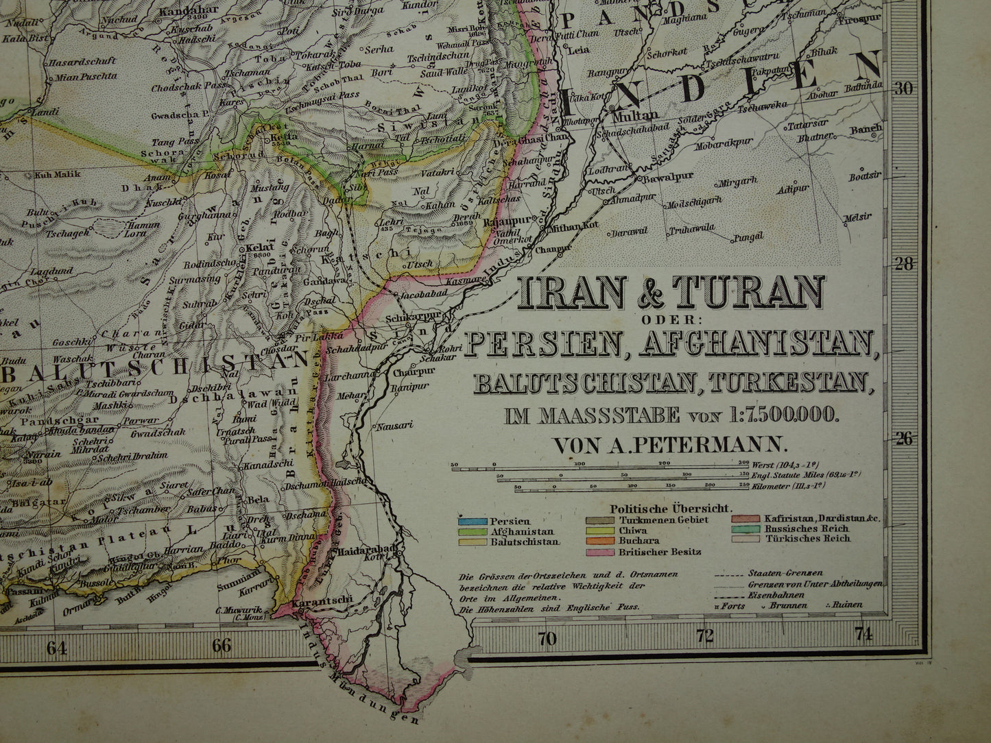 Old map of IRAN from 1884 Antique hand-colored map Persia Turkmenistan Caucasus