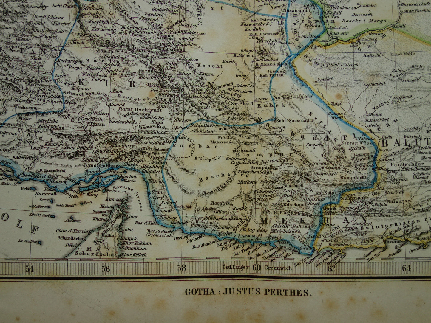 Old map of IRAN from 1884 Antique hand-colored map Persia Turkmenistan Caucasus