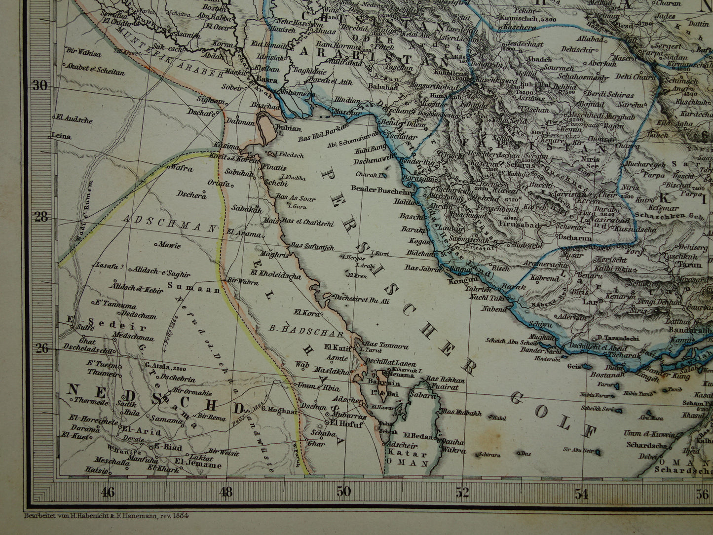 Old map of IRAN from 1884 Antique hand-colored map Persia Turkmenistan Caucasus
