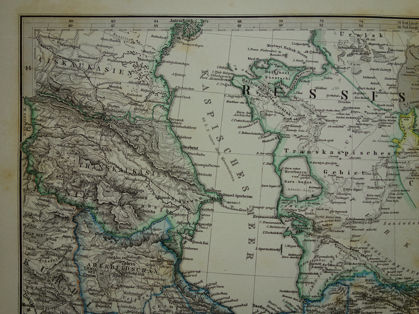 Old map of IRAN from 1884 Antique hand-colored map Persia Turkmenistan Caucasus