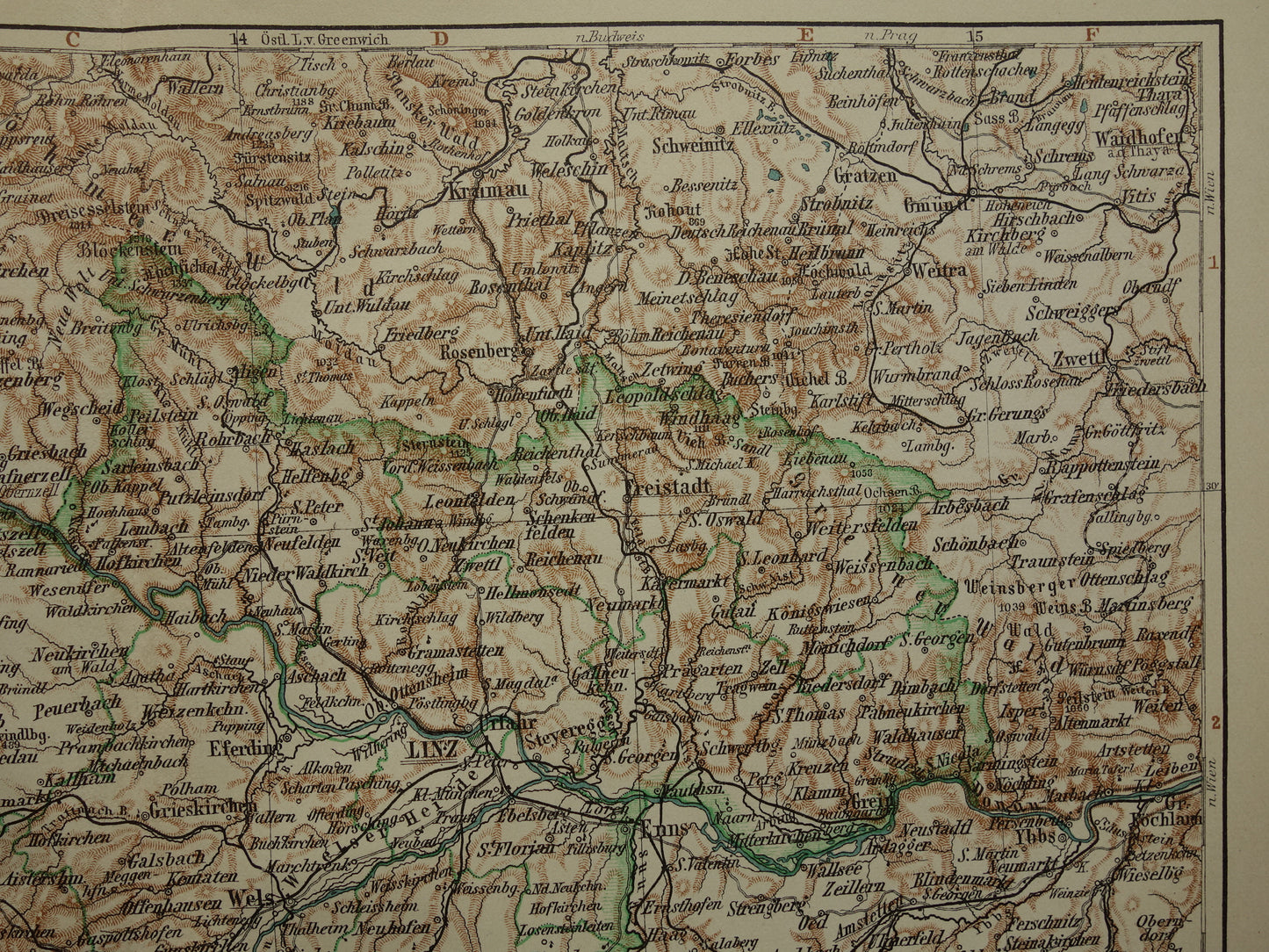 Oostenrijk oude landkaart originele antieke kaart uit 1906 Linz Salzburg Ried vintage kaarten