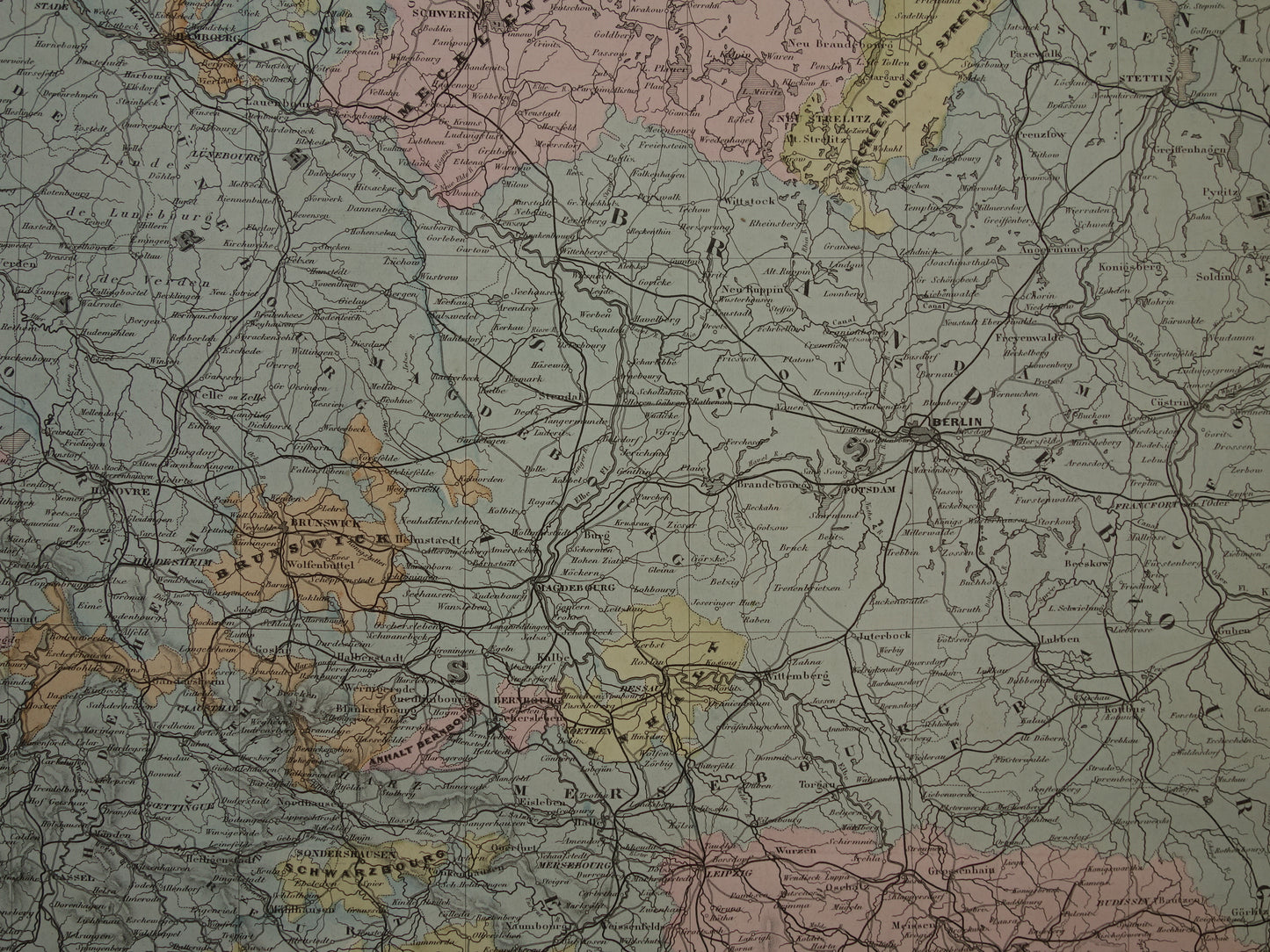 Oude kaart van DUITSLAND Grote landkaart uit 1880 originele antieke handgekleurde kaarten