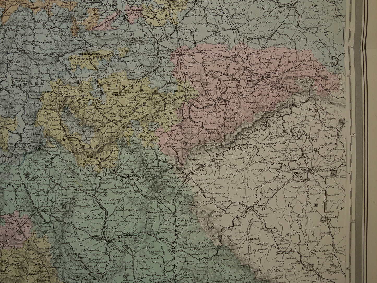 Oude kaart van DUITSLAND Grote landkaart uit 1880 originele antieke handgekleurde kaarten