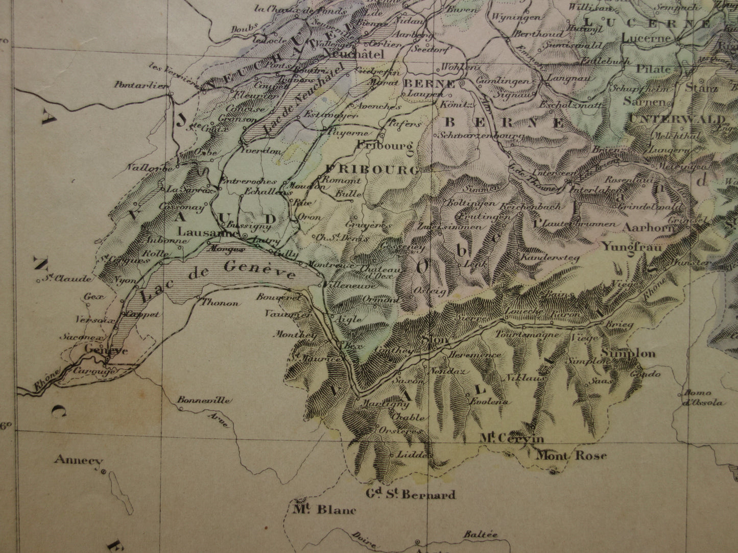 SWITZERLAND old map of Switzerland from the year 1896 original hand-colored antique map historical print Switzerland