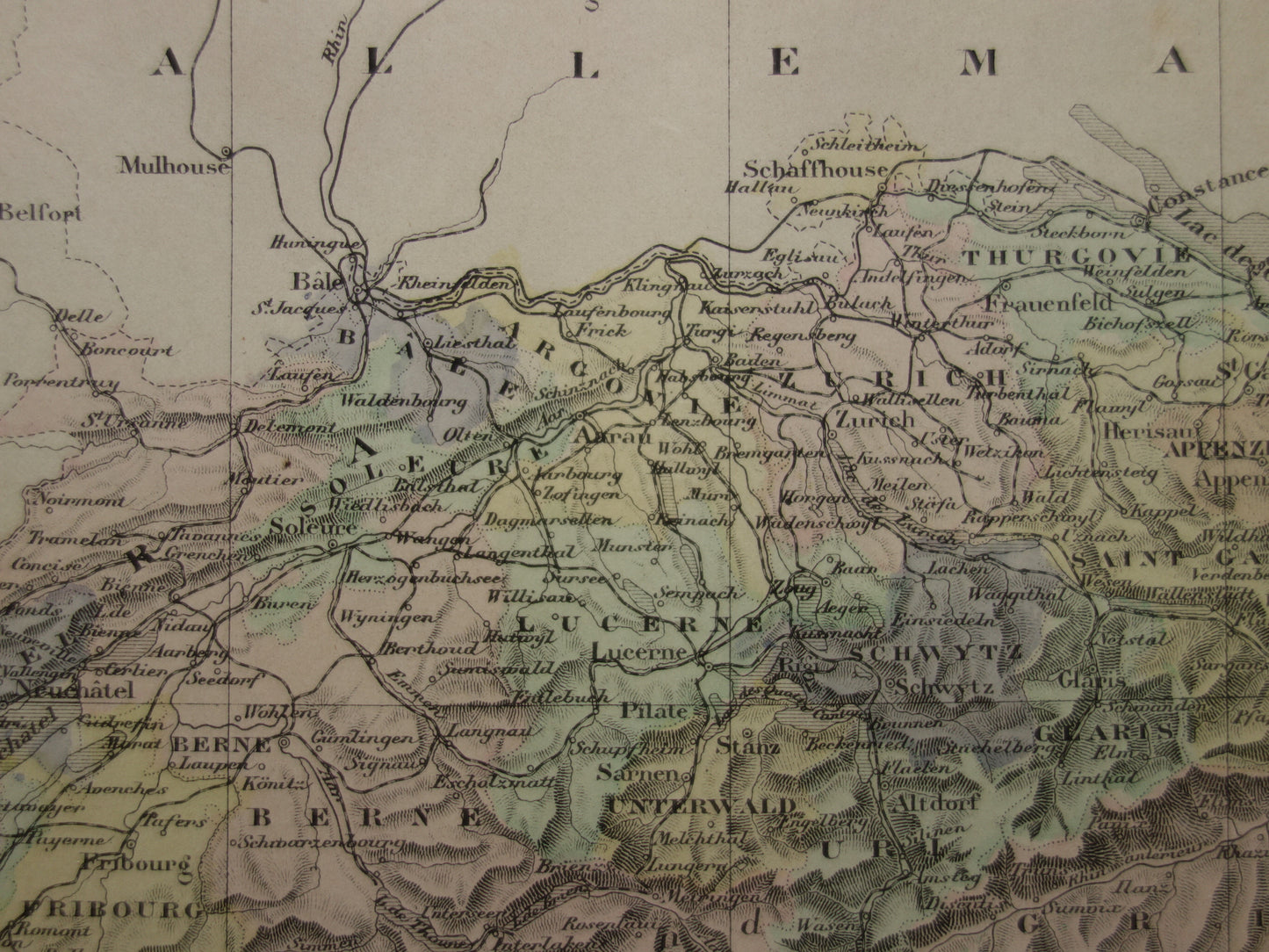 SWITZERLAND old map of Switzerland from the year 1896 original hand-colored antique map historical print Switzerland