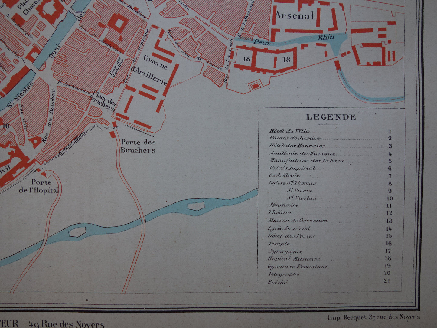 Straatsburg oude kaart van Strasbourg Frankrijk uit 1877 originele antieke plattegrond vintage kaarten