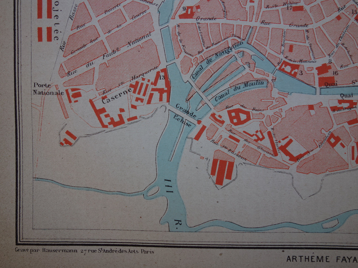 Straatsburg oude kaart van Strasbourg Frankrijk uit 1877 originele antieke plattegrond vintage kaarten
